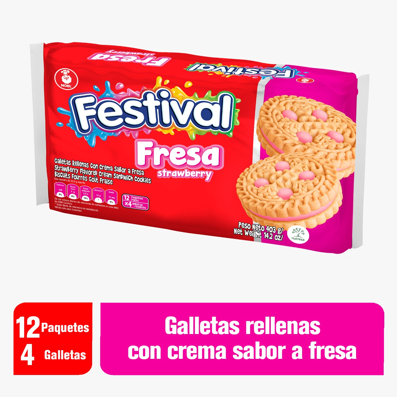 GALLETA FESTIVAL 12X4 FRESA
