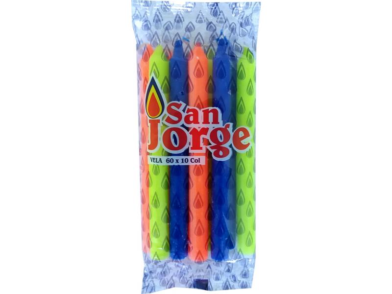 VELAS  COLORES SAN JORGE PEQ X 10 UND ACANALADA