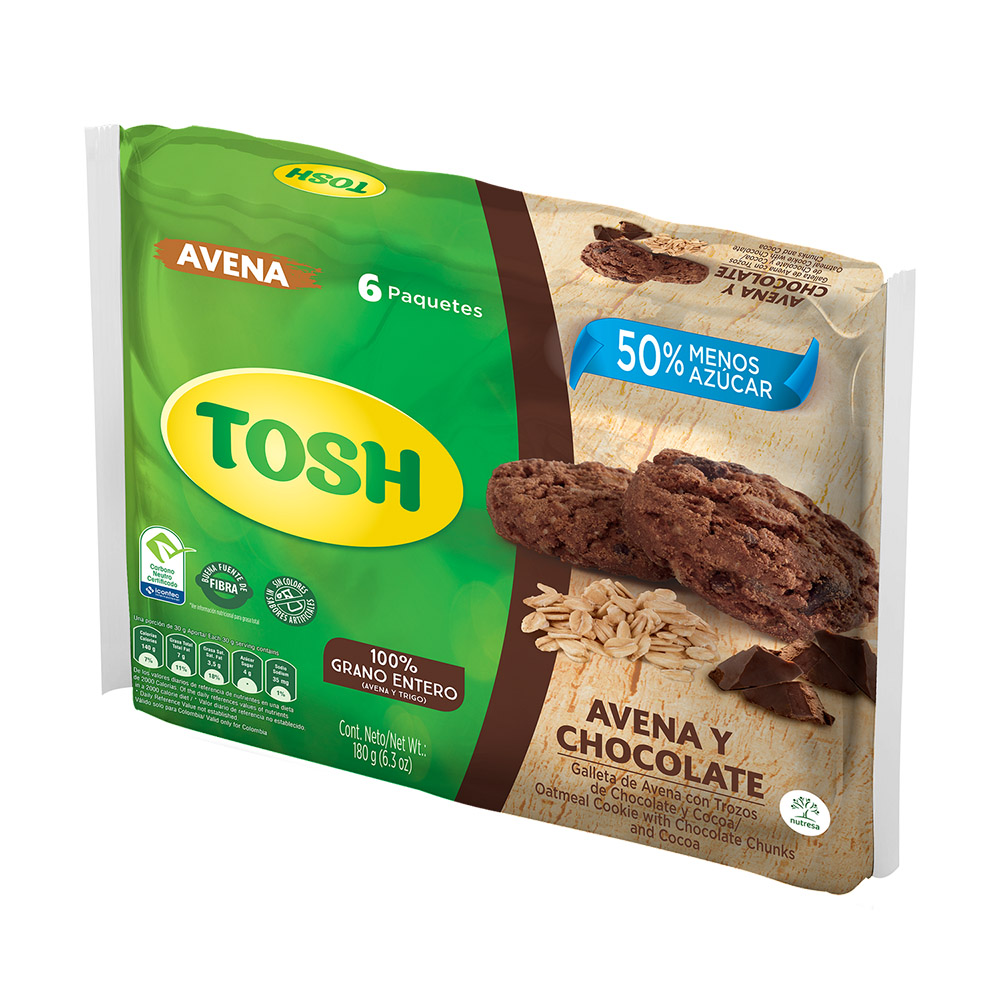 GALLETA TOSH AVENA X 6U 180 GR CHOCOLATE