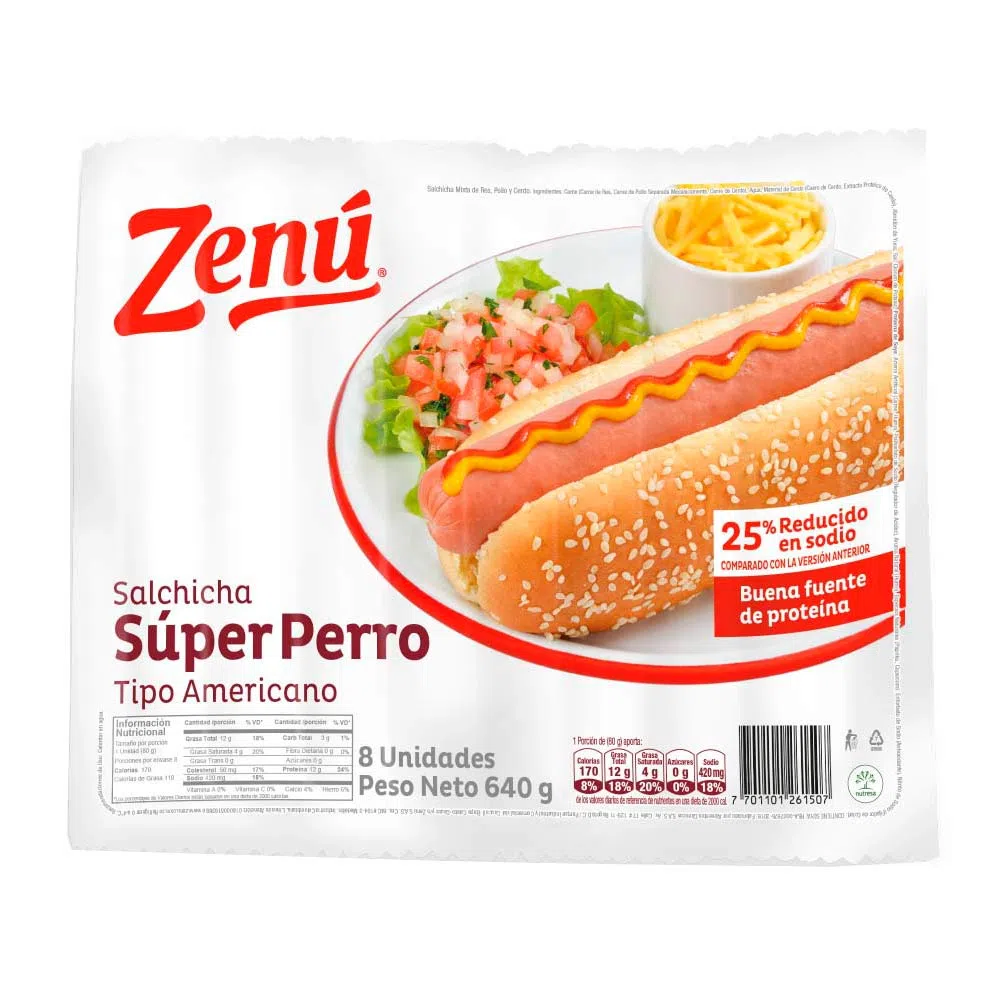 SALCHICHA ZENU  SUPER PERRO X 640 GR AMERICANA